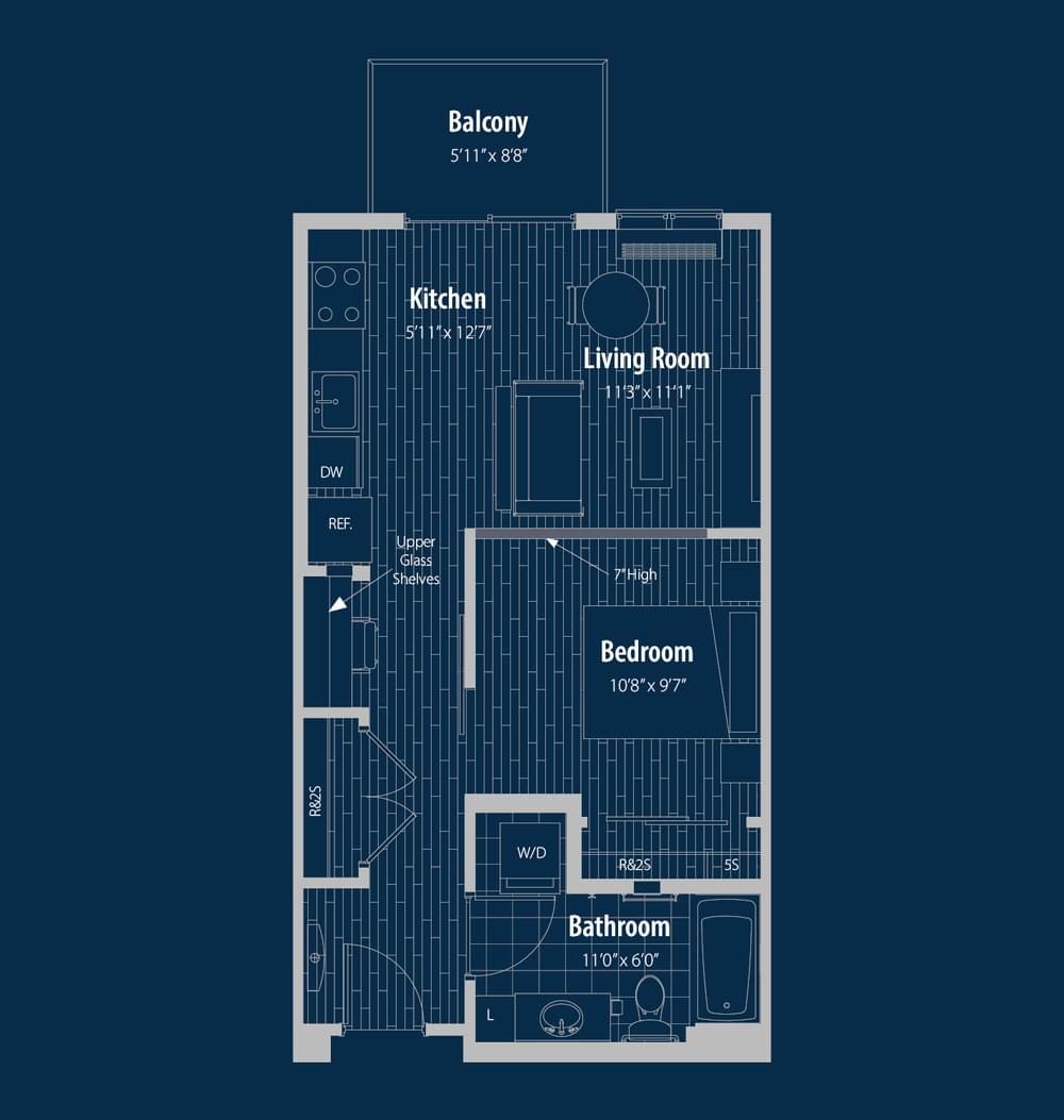 Studio floor plan at The Scenic Apartments in St Paul, MN